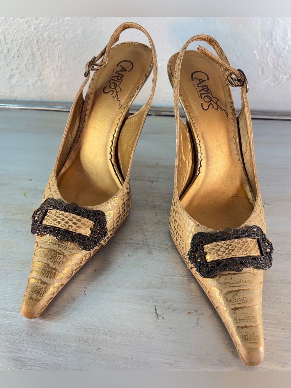 Carlos Santana "Prospect" Metallic Alligator-Textured Slingback Heel Size 7.5 - Picture 12 of 13